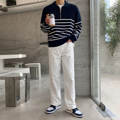 ANYANG Gestreifter Half-Zip-Pullover